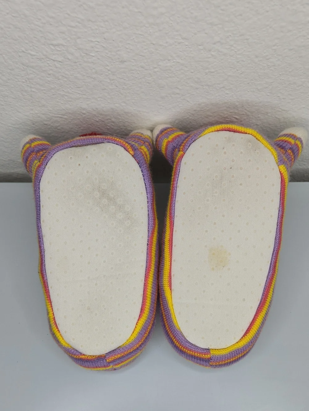 Kids multicolor striped sock monkey slippers